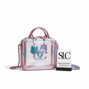 Pink Multicolour PVC Top Handle Vanity Travel Case AS0988