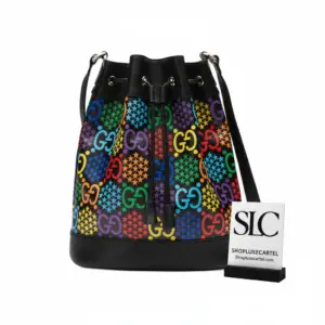 Psychedelic GG Print Colorful Monogram Drawstring Bucket Bag 598149