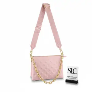 Puffy Quilted Pink Shoulder Bag with Chain Strap M59276