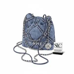 Quilted 22 Mini Shoulder Handbag in Stitched Denim AS3980