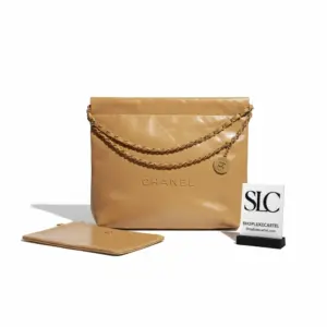 Quilted 22 Small Shiny Calfskin Handbag Camel Gold Metal AS3260