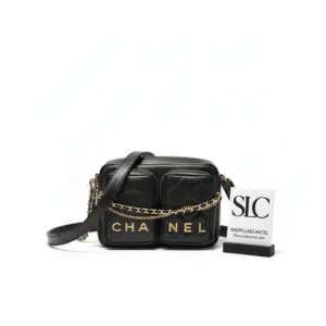 Quilted Calfskin Leather Camera Style Crossbody Bag Black AS2924