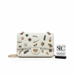 Quilted Calfskin Leather Flap Bag with Lucky Charms 37586