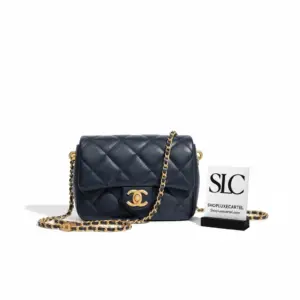 Quilted Calfskin Pearl Crush Mini Flap Bag with Gold Ball 99097