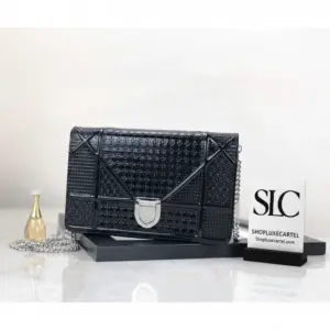 Quilted Cannage Leather Wallet on Chain Crossbody Pochette Bag
