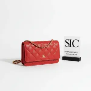 Quilted Caviar Leather Wallet on Chain with Gold Hardware 528725