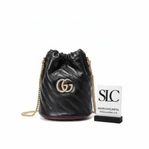 Quilted Chevron Matelassé Mini Bucket Bag Black 575163