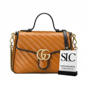 Quilted Chevron Small Leather Top Handle Bag Cognac 498110