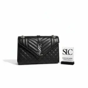 Quilted Envelope Medium Shoulder Bag in Black Grained Leather 487206