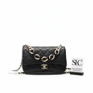 Quilted Flap Shoulder Bag With Large Bi-Color Chain AS1354