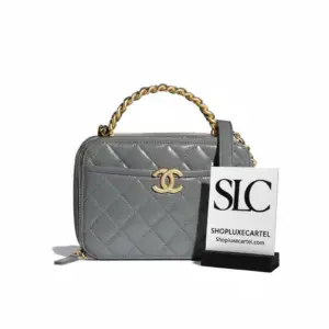 Quilted Lambskin Leather Top Handle Cosmetic Vanity Case AS2179