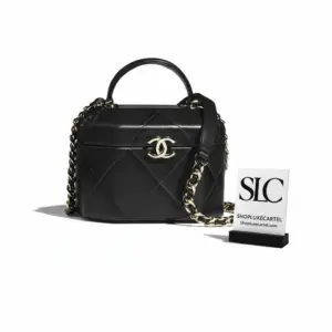 Quilted Lambskin Small Top Handle Vanity Case Black AS2630
