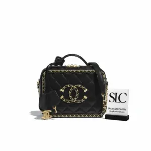 Quilted Leather Filigree Small Vanity Case with Chain AS1785