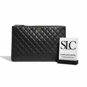 Quilted Leather Large Cosmetic Travel Pouch Clutch 31531