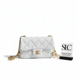 Quilted Leather Mini Flap Bag with Heart Chain AS3457