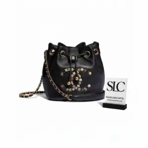 Quilted Leather Studded Drawstring Bucket Shoulder Bag AS1883
