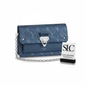 Quilted Leather Vavin Chain Wallet in Navy Nacre M59077