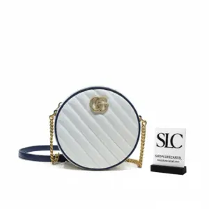 Quilted Matelassé Mini Round Shoulder Bag in White 550154