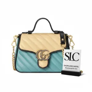 Quilted Matelassé Mini Shoulder Bag in Pastel Blue Leather 583571