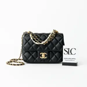 Quilted Mini Flap Shoulder Bag with Pearl Top Handle AS4385