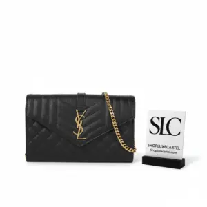Quilted Monogram Envelope Chain Wallet in Grained Leather 620280