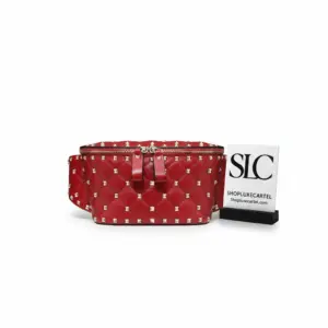 Quilted Rockstud Spike Waxy Leather Crossbody Belt Bag 0620B