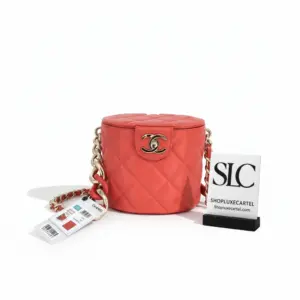 Quilted Round Cosmetic Vanity Case with Chain Strap AS1355