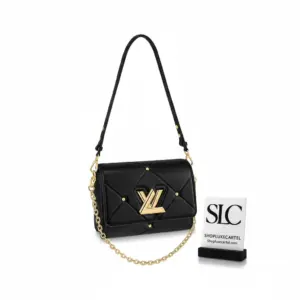 Quilted Sheepskin Leather Twist Lock Shoulder Bag Black M59029