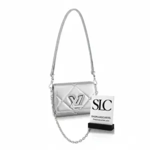 Quilted Sheepskin Leather Twist Lock Shoulder Bag in Silver M59031