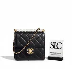 Quilted Small Flap Bag with Pearl Chain Strap AS0584