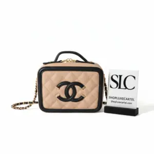 Quilted Textured Leather Small Vanity Top Handle Case A93342