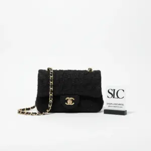 Quilted Tweed 20cm Classic Flap Shoulder Bag in Black 1116