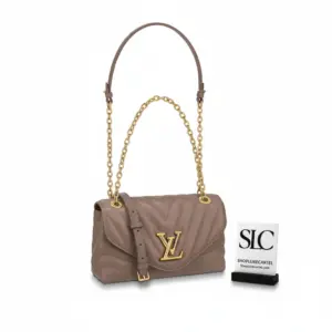 Quilted Wave Leather Chain Shoulder Bag in Dark Taupe M58550