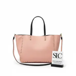 Reversible Double Studded Medium Tote Bag Pink Black 0067J