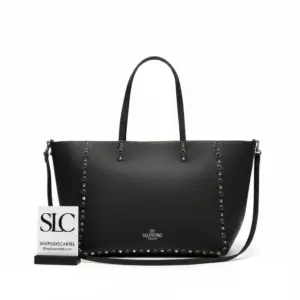 Reversible Medium Tote Bag with Stud Detail Black/Off-white 0067Y
