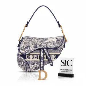 Saddle Shoulder Bag with Blue Toile de Jouy Embroidery M0446