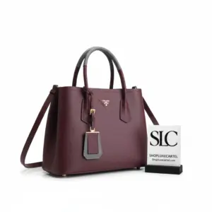 Saffiano Leather Two-Tone Double Tote Bag Burgundy Grey 1BG775