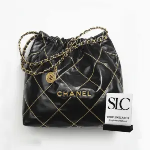 Shiny Metallic Calfskin 22 Large Hobo Bag Black AS3260