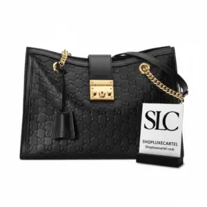 Signature Embossed Print Padlock Medium Shoulder Bag 479197