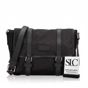Signature Monogram Black Medium Nylon Messenger Crossbody Bag 510334