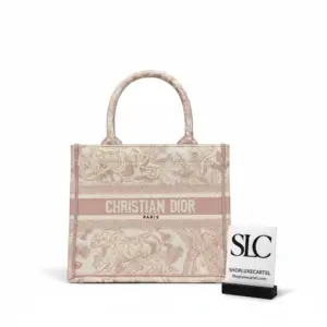 Small Book Tote Bag with Toile De Jouy Embroidery Pink