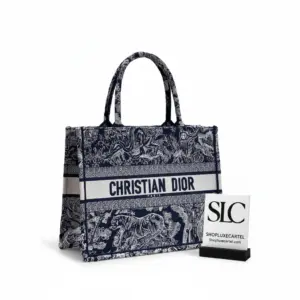 Small Book Tote in Blue Toile de Jouy Reverse Embroidery M1296