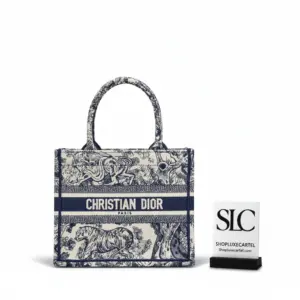 Small Book Tote with Blue Toile De Jouy Embroidery
