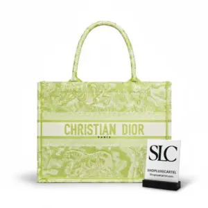 Small Book Tote with Lime Toile de Jouy Embroidery M1296