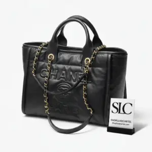 Small Deauville Style Shopping Tote in Black Calfskin AS3257