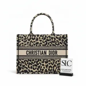 Small Embroidered Leopard Print Canvas Book Tote Bag M1296