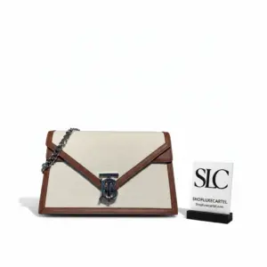 Small Envelope Clutch in Two-Tone Canvas and Leather 80124471