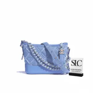 Small Hobo Style Shoulder Bag in Denim Calfskin A91810