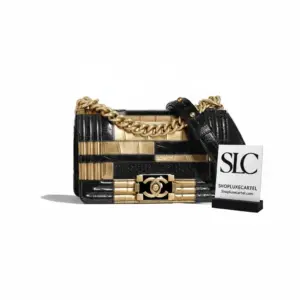 Small Quilted Boy Style Flap Shoulder Bag Gold/Black A67085
