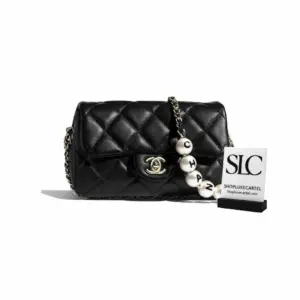Small Quilted Flap Bag with Pearl Logo Strap AS1436